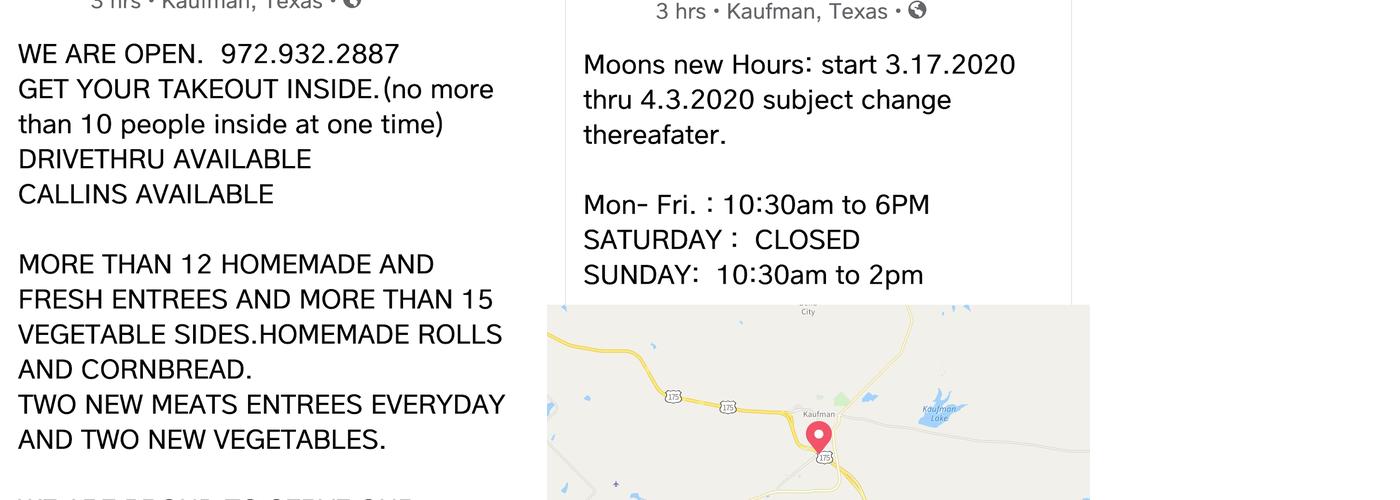 Moon's Fried Chicken-Cafeteria Menu