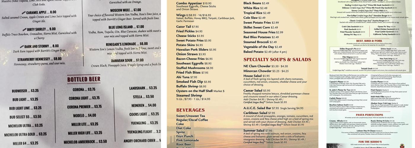Renegades On The River Menu