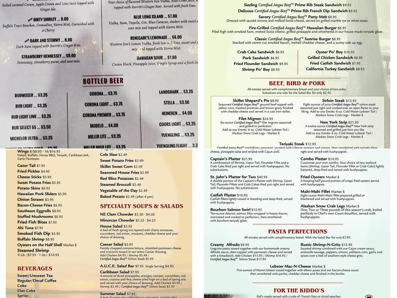 Renegades On The River Menu