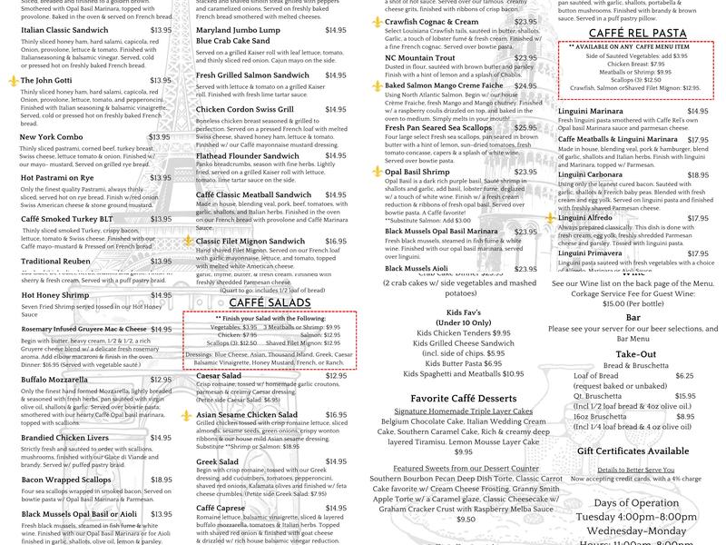 Caffè Rel Menu