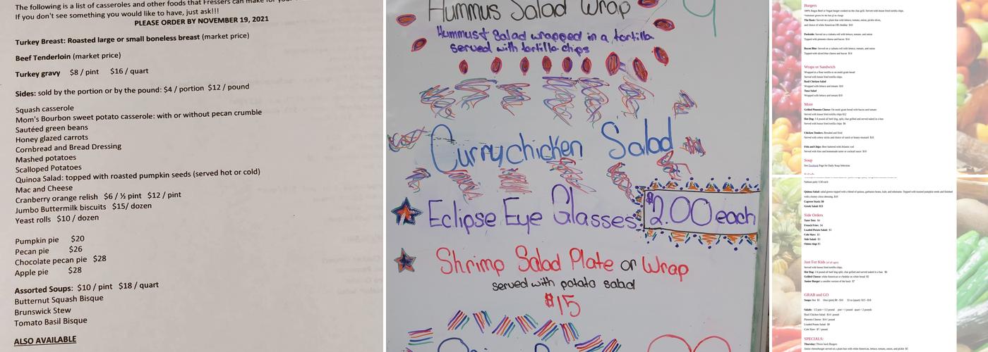 Fressers Courtyard Cafe and Catering Menu