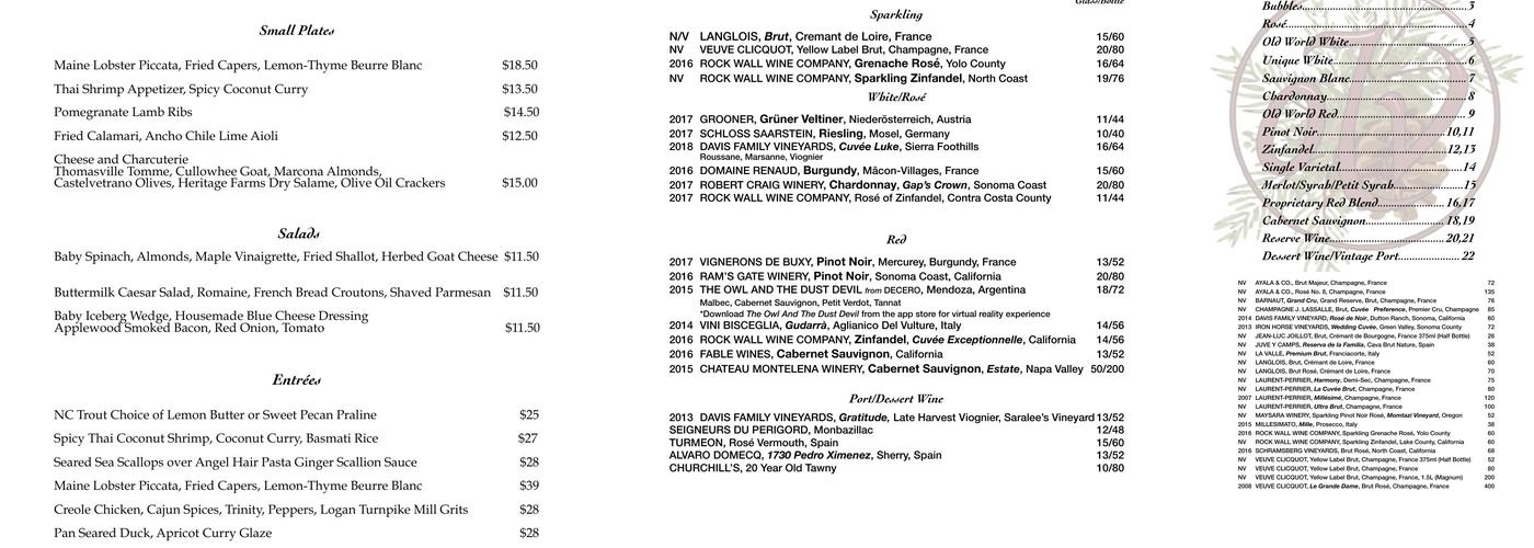 on the Verandah Menu