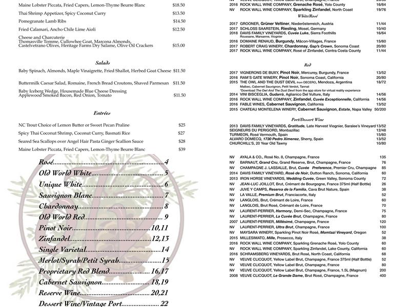 on the Verandah Menu