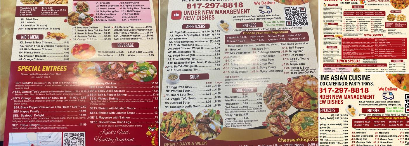 Chen's Wok Chinese restaurant Menu