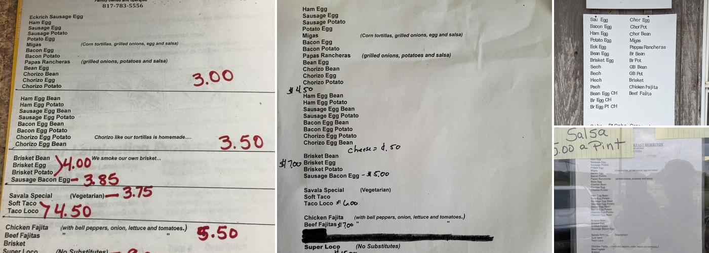 Savala's Menu