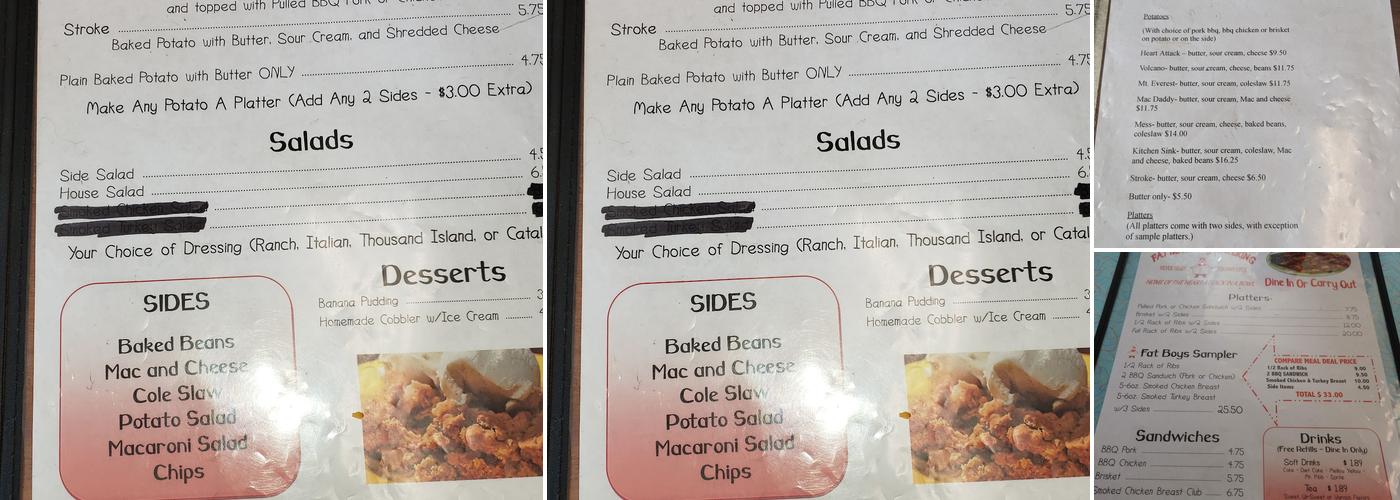 FAT BOY'S BBQ Menu