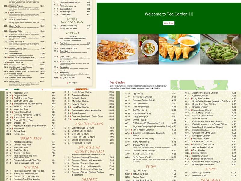 Tea Garden Menu
