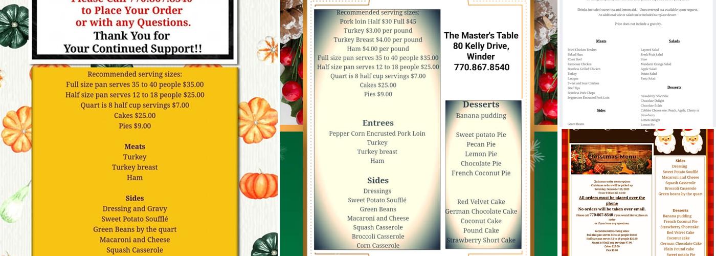 Masters Table Menu