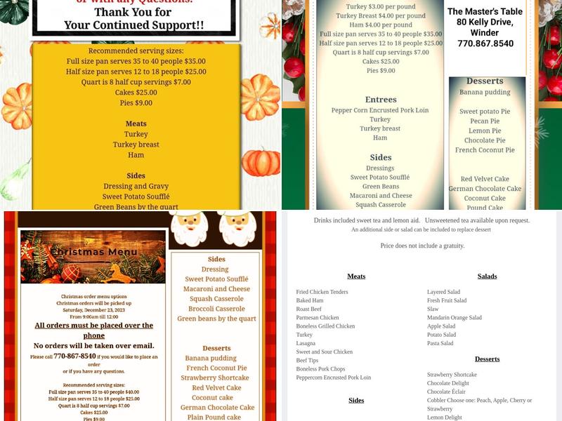 Masters Table Menu