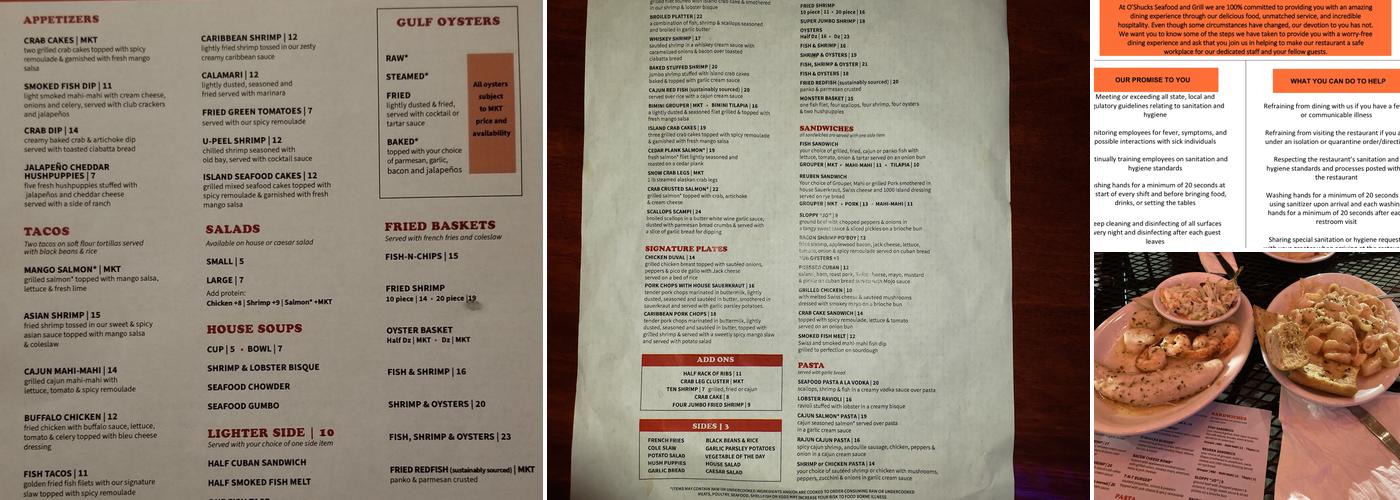 O'shucks Seafood and Grill Winder Menu