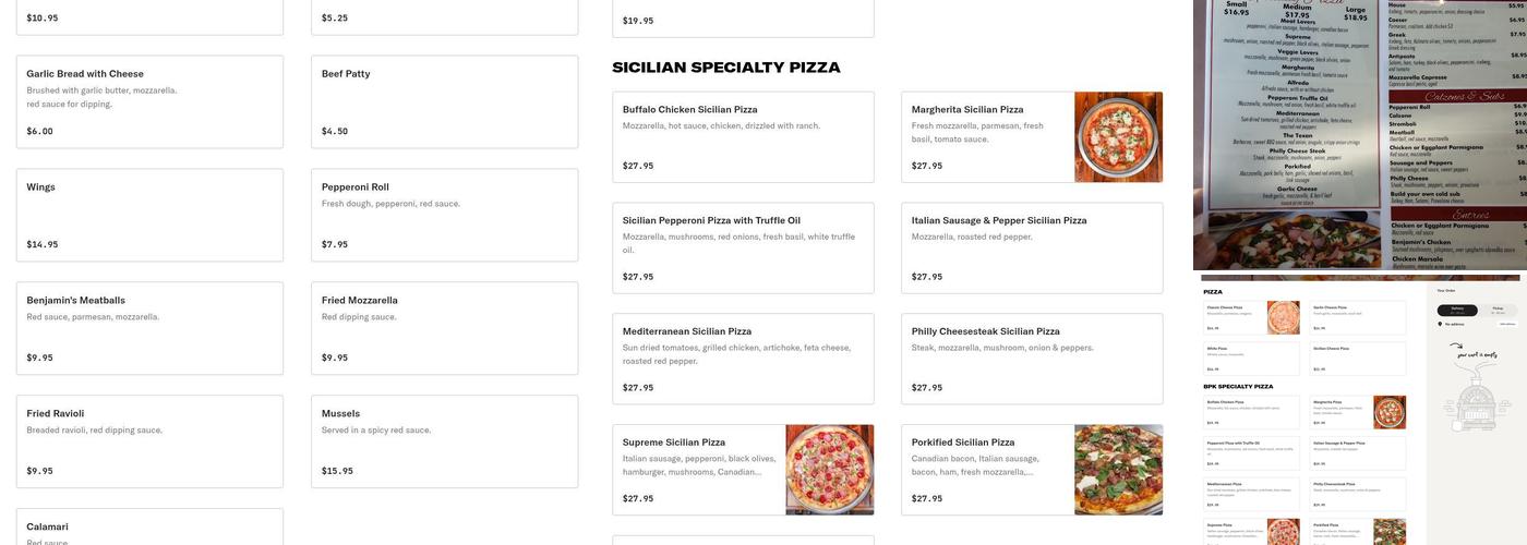 Benjamin's Pizza Kitchen & Bar Menu
