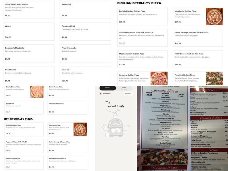 Benjamin's Pizza Kitchen & Bar Menu