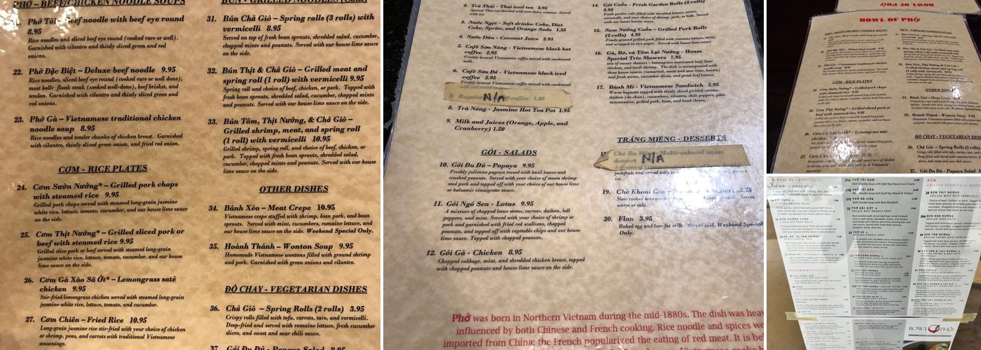 Bowl of Phở Menu