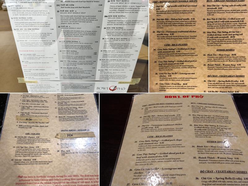 Bowl of Phở Menu