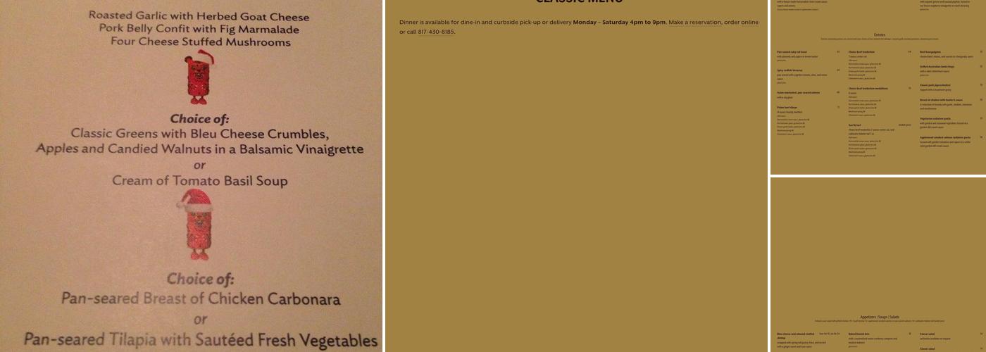 The Classic Cafe at Roanoke Menu