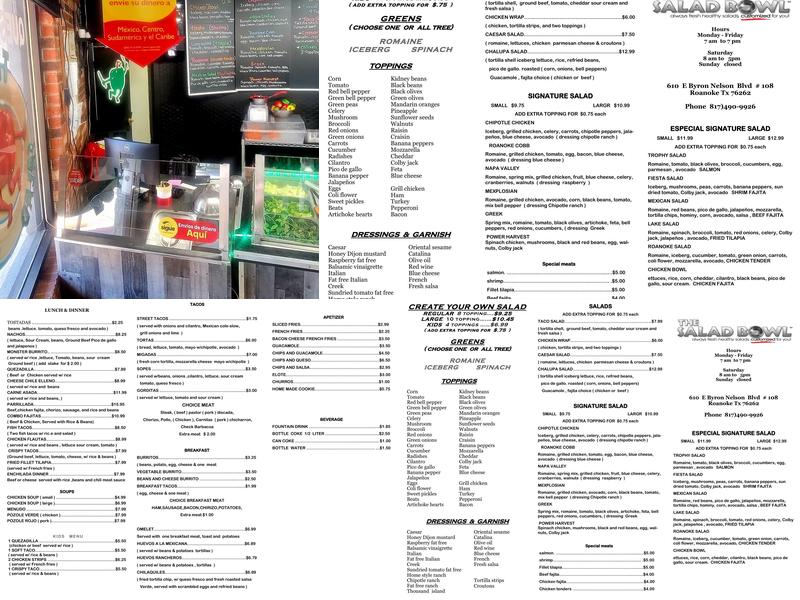 The salad bowl Menu