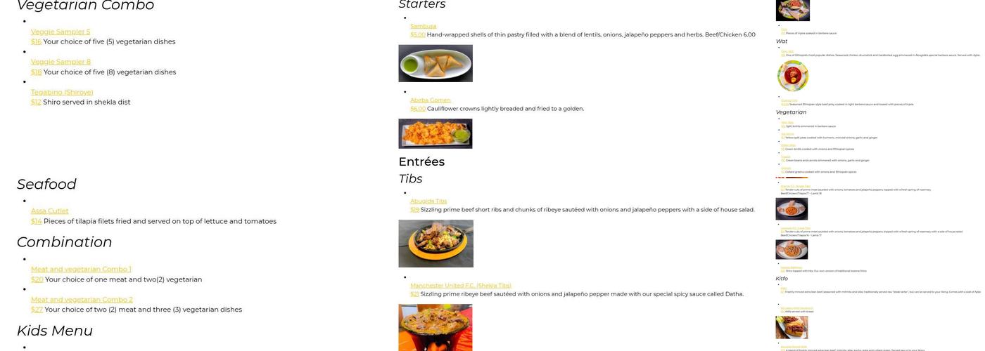 Abugida Ethiopian Cuisine and Cafe Menu