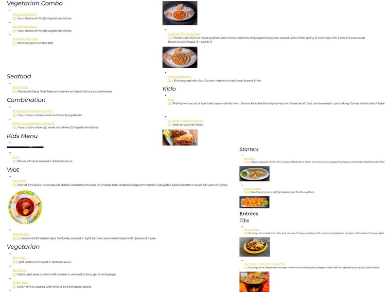 Abugida Ethiopian Cuisine and Cafe Menu