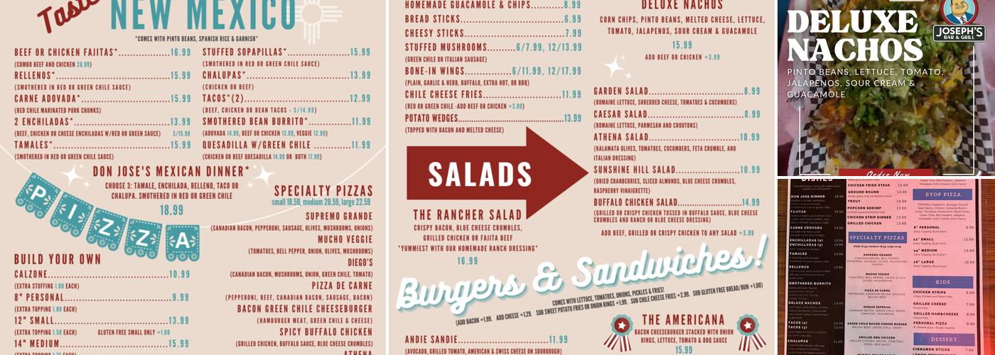 Joseph's Bar & Grill Menu