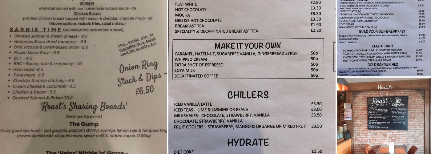 Roast Coffee Shop Menu