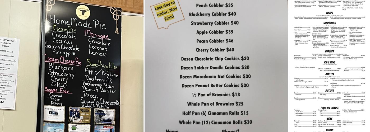 Chisholms Restaurant Menu