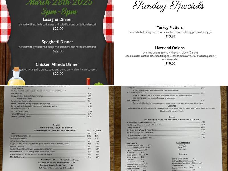 Pine Creek Cafe Menu