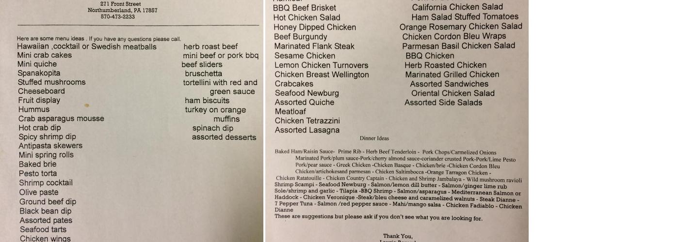 Townside Garden Cafe Menu