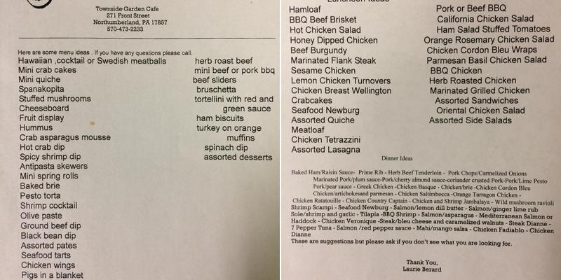 Townside Garden Cafe Menu