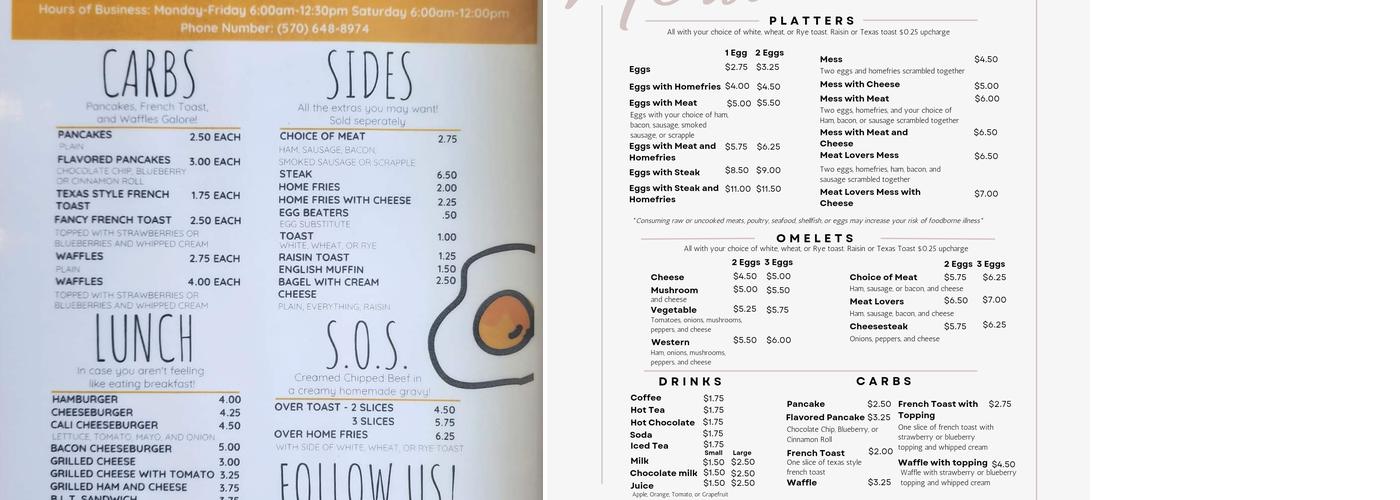 B & C Cafe Menu