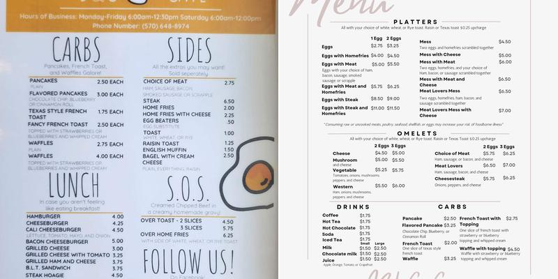 B & C Cafe Menu