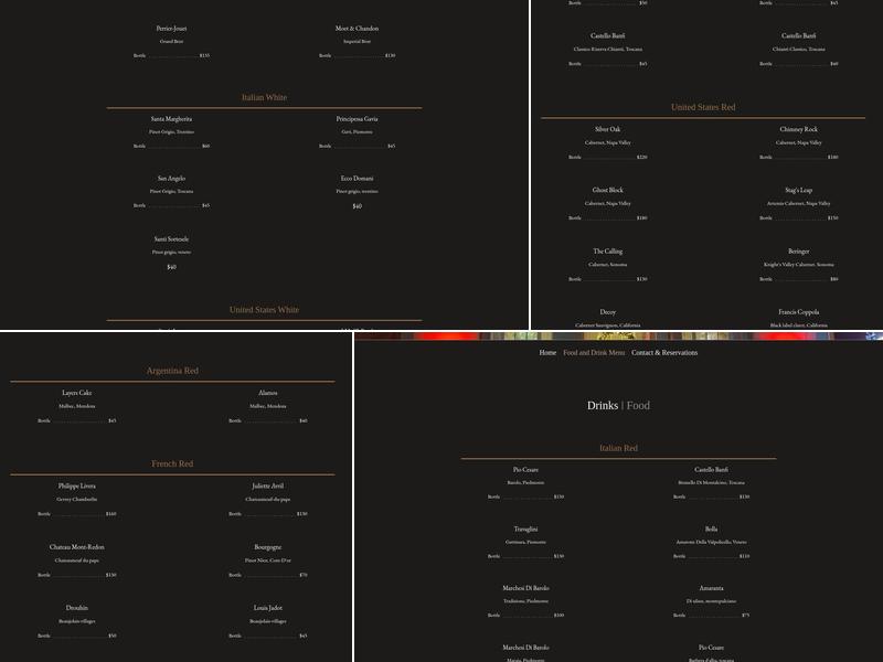Isabella Restaurant and Cocktail Lounge Menu