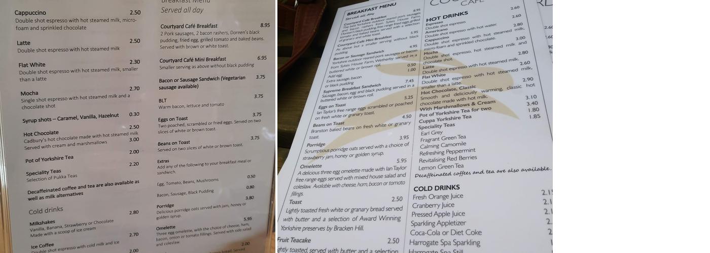 The Courtyard Cafe Menu