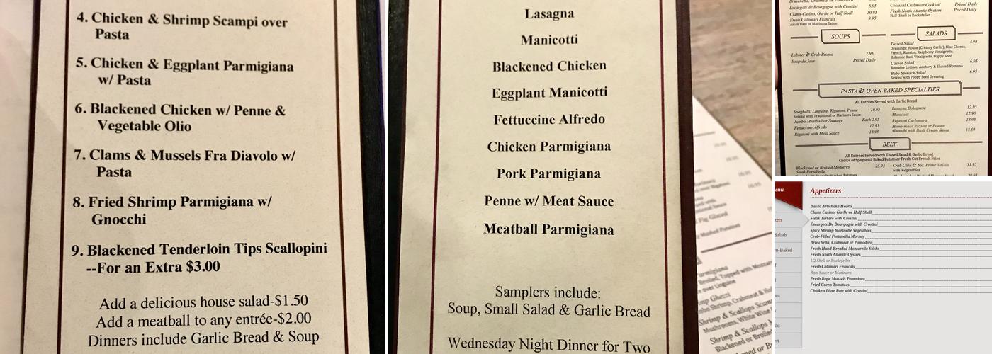 Ghezzi's Menu