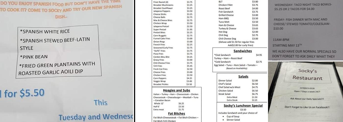 Socky's Menu