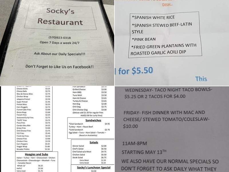 Socky's Menu
