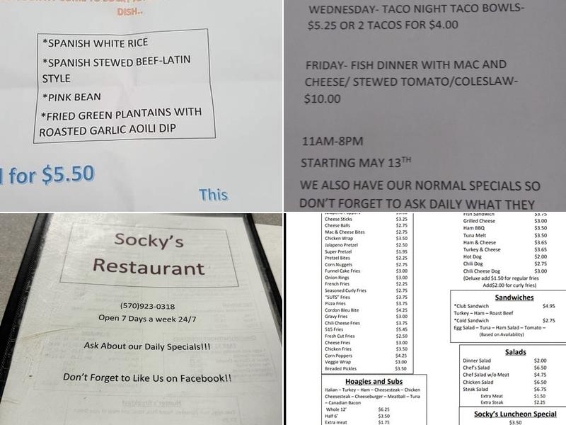 Socky's Menu