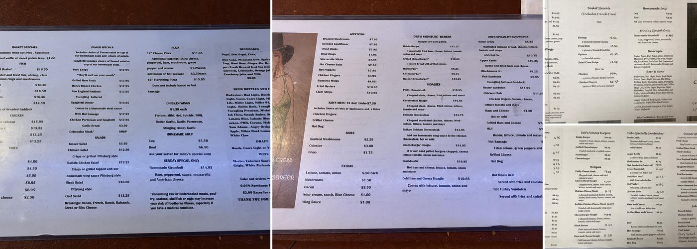Deb's Cross Fork Inn Menu
