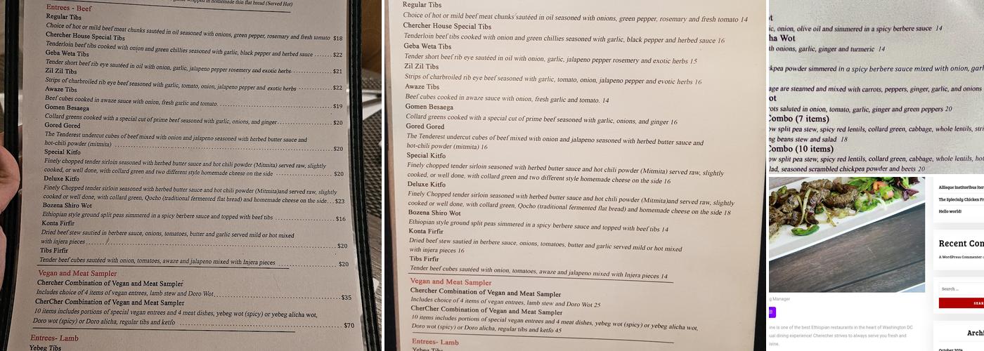 CherCher Ethiopian Cuisine Menu