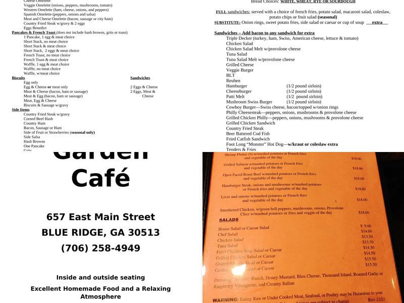 Serenity Garden Cafe Menu