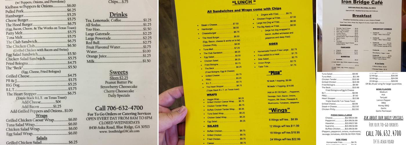 Iron Bridge Cafe & General Store Menu