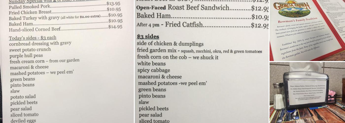 Bowman's Restaurant Menu