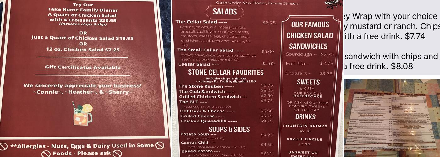 Stone Cellar Brunch & Clutter Menu