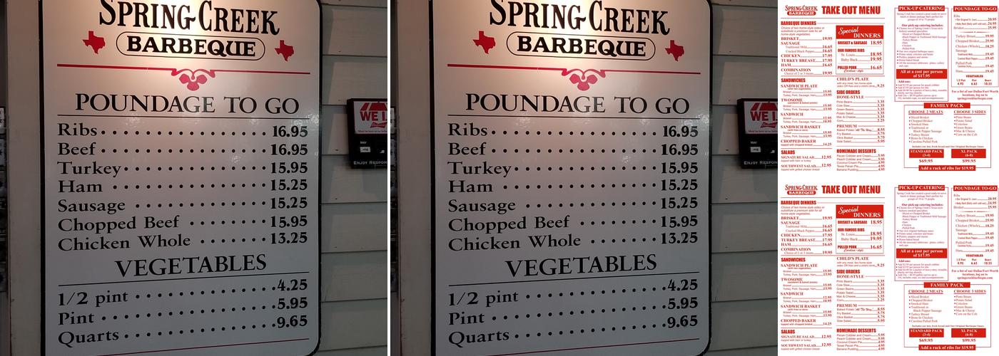 Spring Creek Barbeque Menu