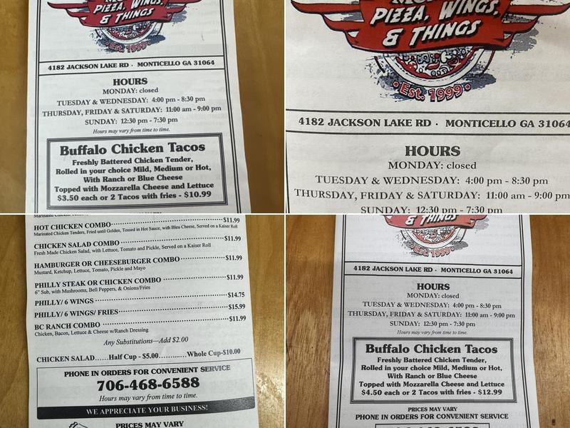 Pizza Wings & Things Menu