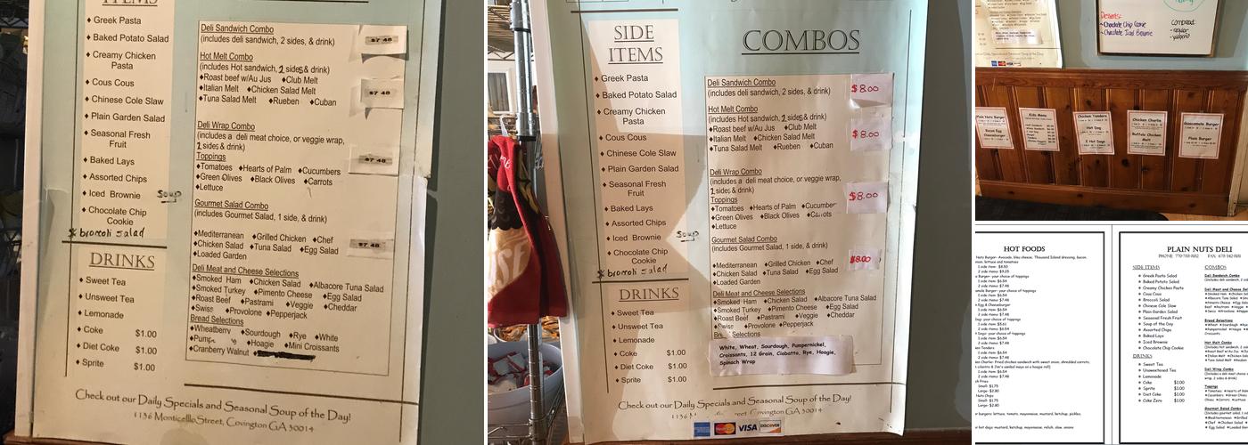 Plain Nuts Deli Menu