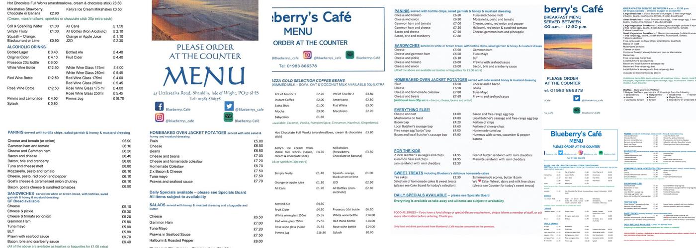 Blueberrys Menu
