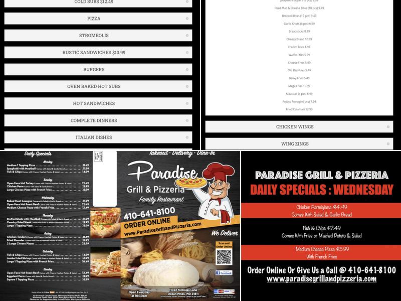 Paradise Grill And Pizzeria Menu