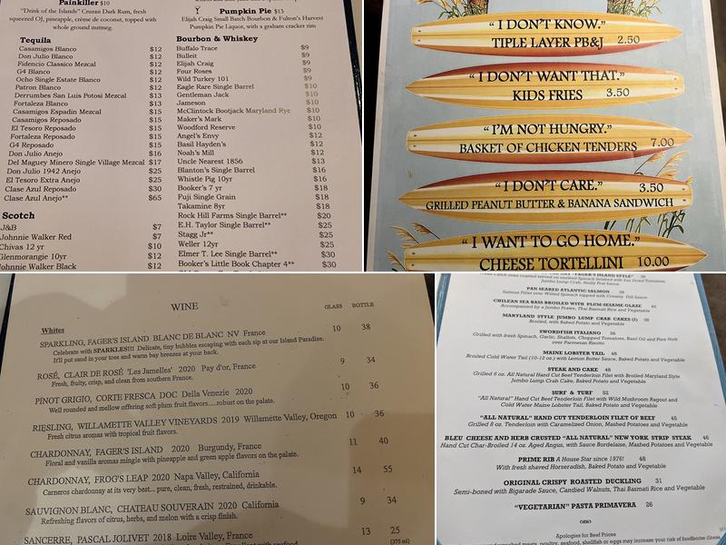 Fager's Island Menu