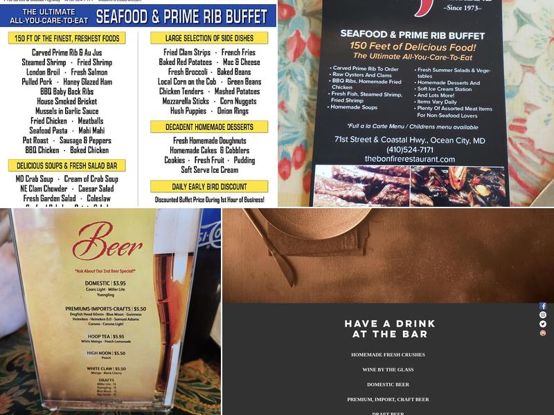 The Bonfire Restaurant Menu