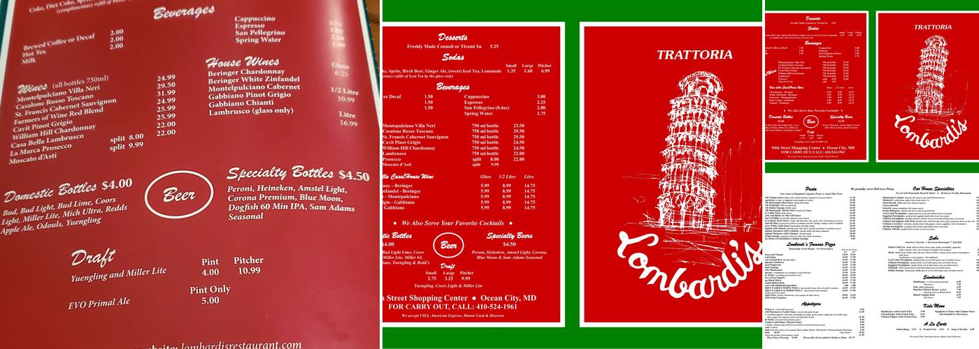 Trattoria Lombardi's Restaurant Menu